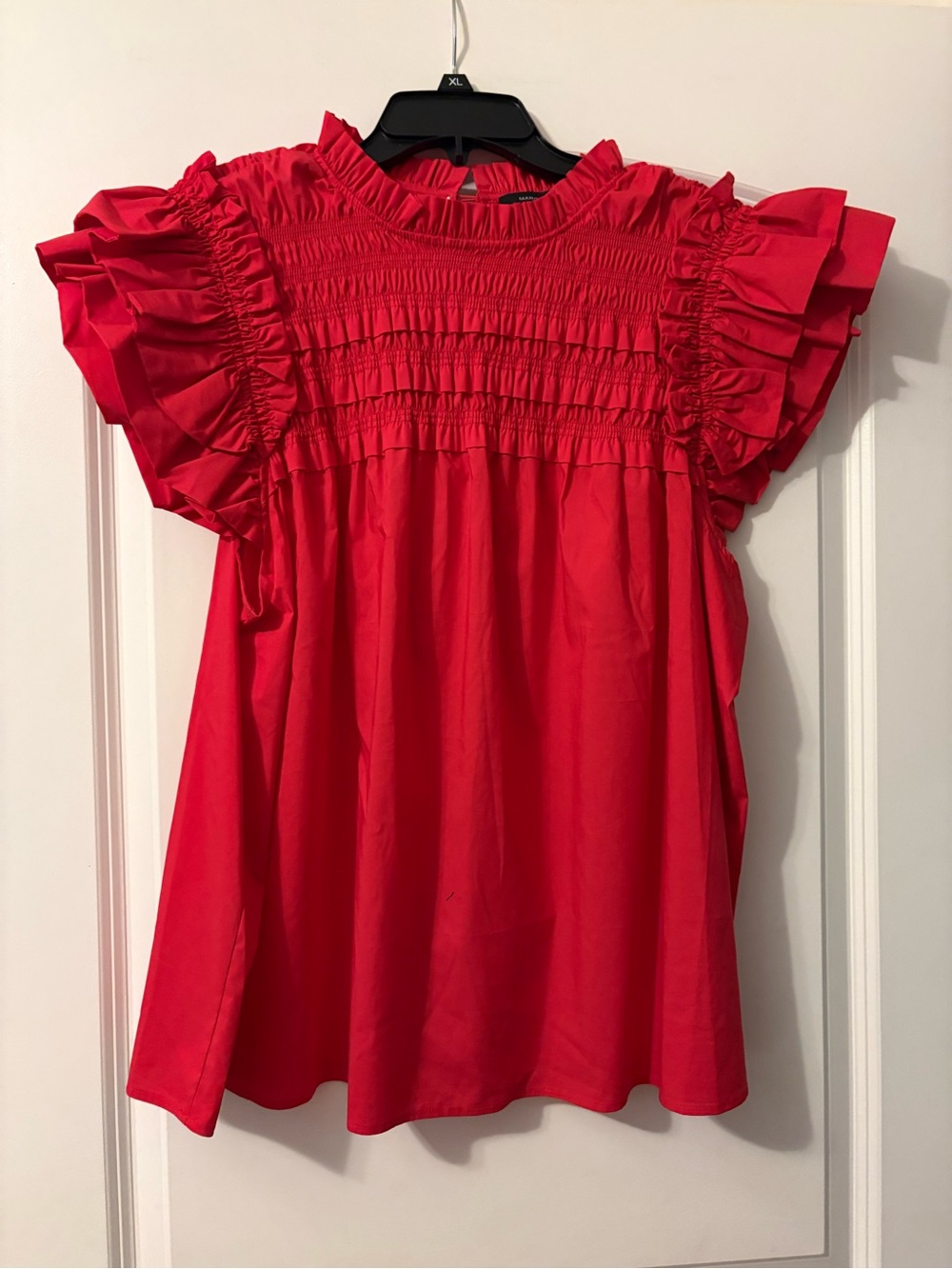 Ruffled Smocked Red Women's Casual Top